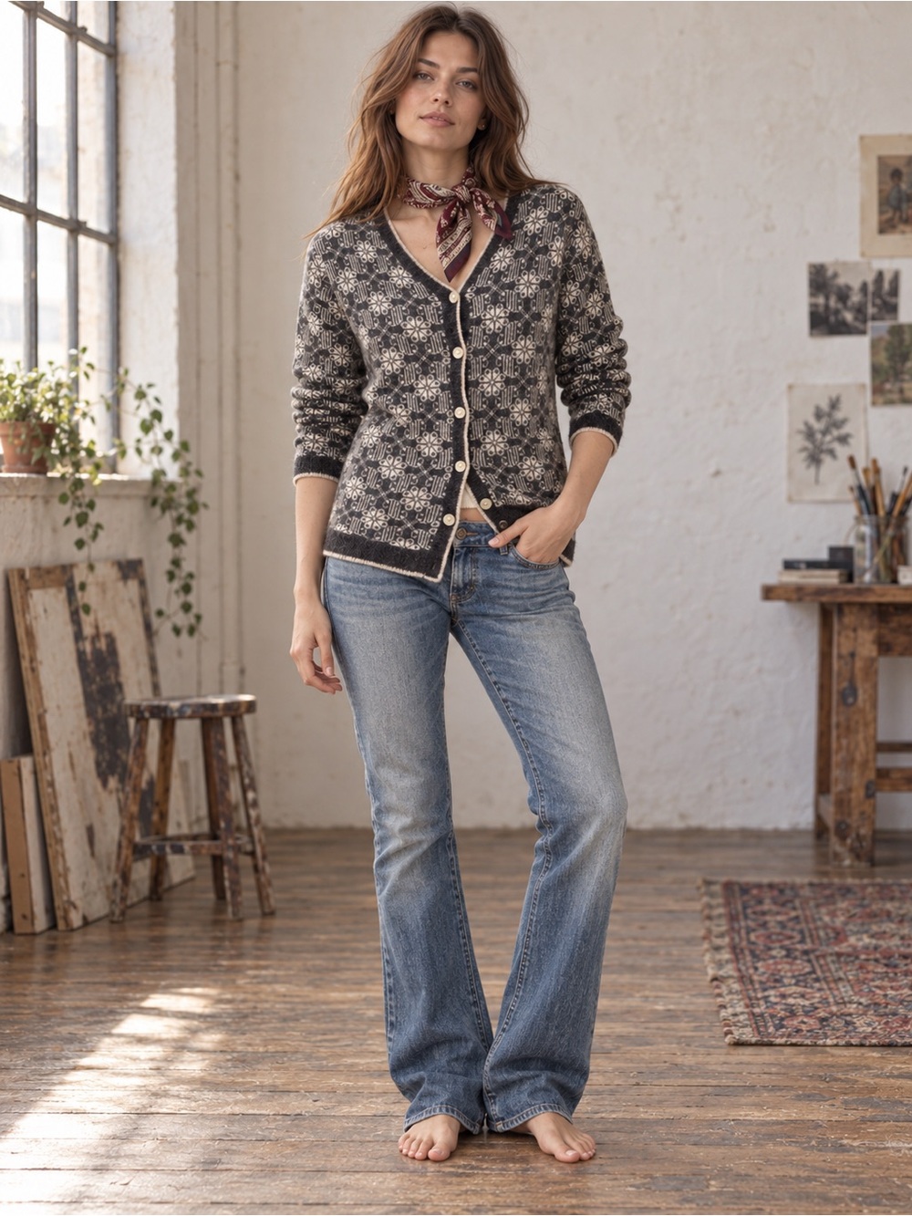 Vintage Gap Fair Isle Lambswool Cardigan Sweater Nordic Snowflake Women’s Large - Picture 5 of 13